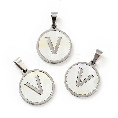 304 Stainless Steel with White Shell Pendants STAS-G268-01V-P-1