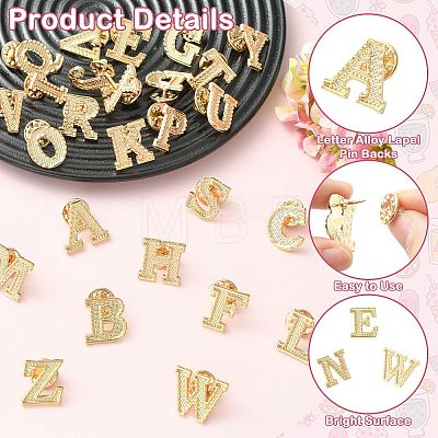 26Pcs Letter A~Z Alloy Lapel Pin Backs JEWB-CJZ0001-03KCG-1