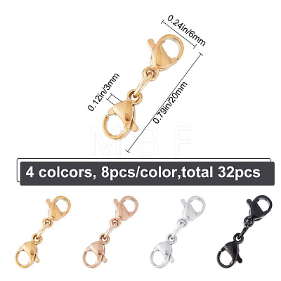 32Pcs 4 Colors 304 Stainless Steel Double Lobster Claw Clasps STAS-CP0001-03-1