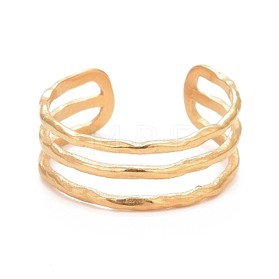 Ion Plating(IP) 304 Stainless Steel Triple Line Open Cuff Ring for Women LS-RJEW-C025-12G-1