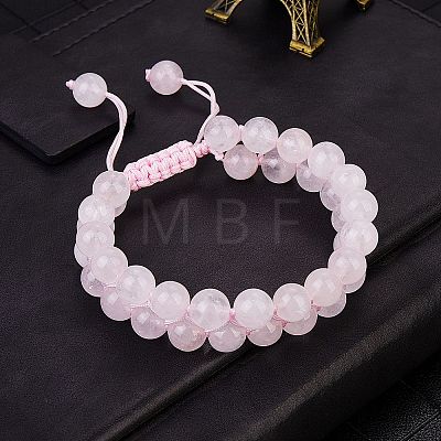 Natural  Rose Quartz Braided Bead Bracelet BJEW-SW00001-08-1