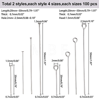   304 Stainless Steel Eye Pins & Flat Head Pins STAS-PH0001-19P-1