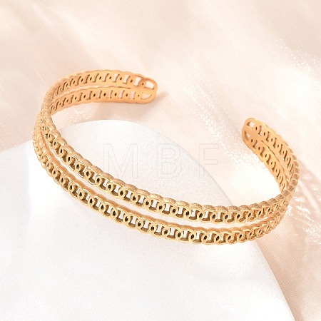 Hollow 304 Stainless Steel Open Cuff Bangles for Women BJEW-F547-02G-1