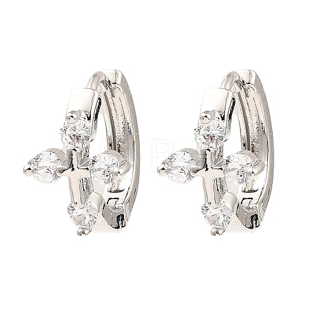 Brass Micro Pave Cubic Zirconia Hoop Earrings EJEW-D078-14P-1