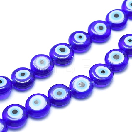 Handmade Evil Eye Lampwork Flat Round Bead Strands LAMP-L058-6mm-12-1