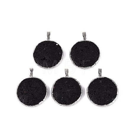 Electroplate Natural Lava Rock Coin Pendants G-Q606-54P-1