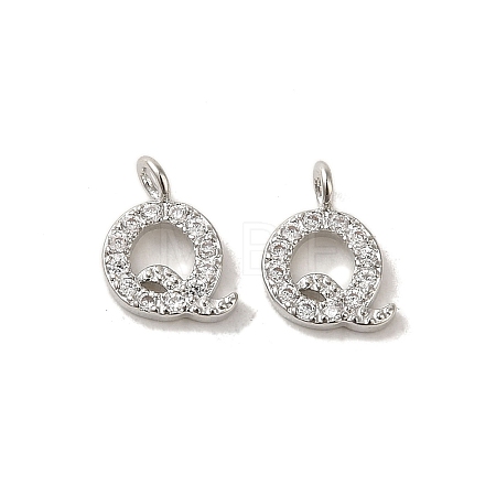 Initial Letter Brass Micro Pave Cubic Zirconia Pendants ZIRC-F008-Q-1