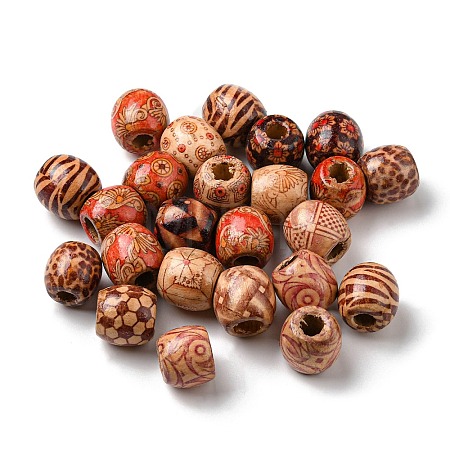 100Pcs Printed Wooden Dyed Beads WOOD-P019-01C-1