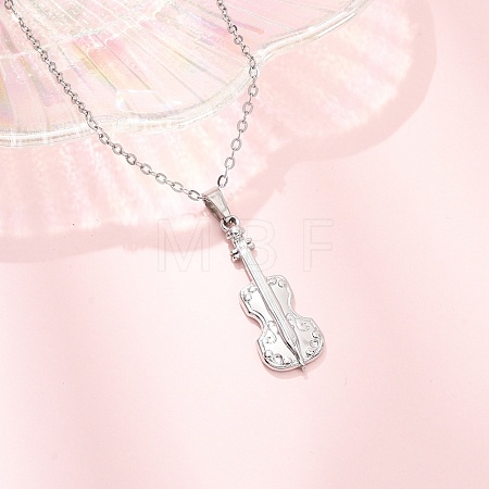 304 Stainless Steel Violin Pendant Cable Chain Necklaces for Men Women NJEW-K308-11P-1