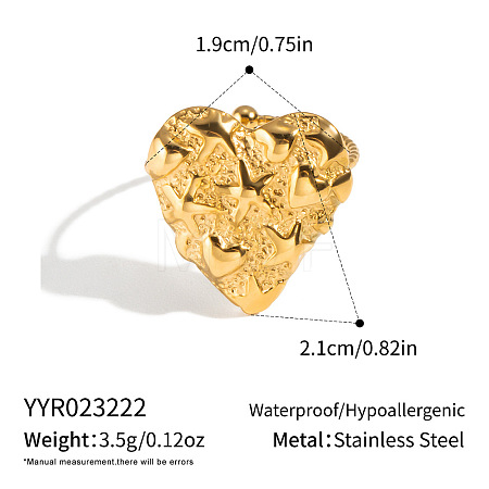 Adjustable 304 Stainless Steel Textured Love Heart Cuff Rings for Women ZO7901-3-1