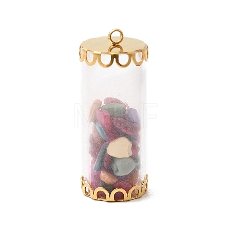 Glass Tube with Natural & Synthetic Mixed Gemstone Chip Beads Inside Pendants LS-FIND-B054-01G-04-1