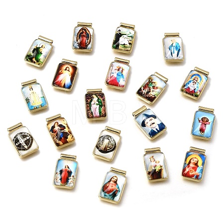 Religion Theme Brass & Epoxy Resin Pendants KK-C262-02A-G-1