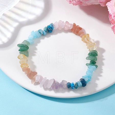 Chakra Natural Rose Quartz & Green Aventurine & Sunstone & Lavender Amethyst & Citrine & Apatite & White Jade Chip Beads Stretch Bracelets for Women BJEW-JB13113-1