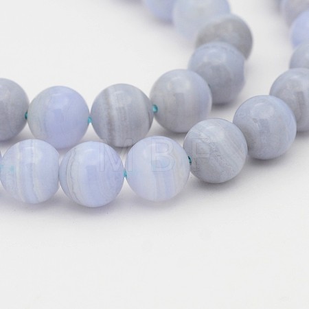 Natural Blue Lace Agate Round Bead Strands G-P070-15-6mm-1