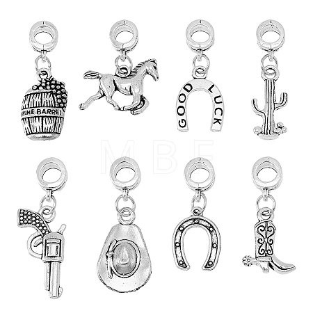 64Pcs 8 Style Cowboy Theme Tibetan Style Alloy European Dangle Charms FIND-FH0006-43-1
