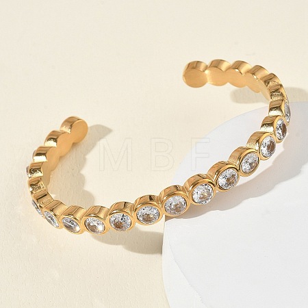 304 Stainless Steel & Cubic Zirconia Cuff Bangles for Women BJEW-T031-01B-1