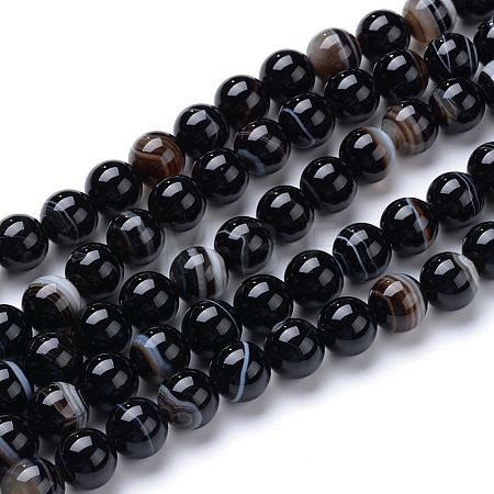 Natural Black Agate Bead Strands X-G-R412-19-10mm-1