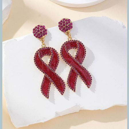 Awareness Ribbon Alloy Rhinestone Dangle Stud Earrings FS-WGFB19B-01-1
