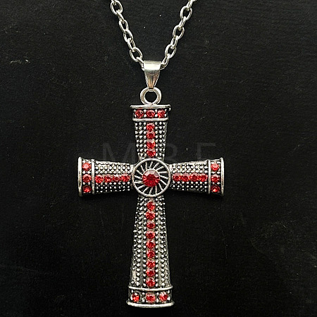 Platinum Alloy Rhinestone Cross Pendant Necklaces NX3454-9-1