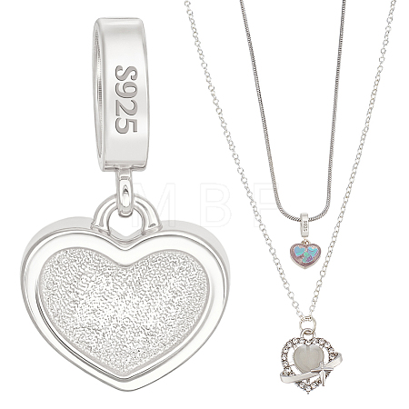 1Pc 925 Sterling Silver Heart Charms STER-BC0004-37S-1