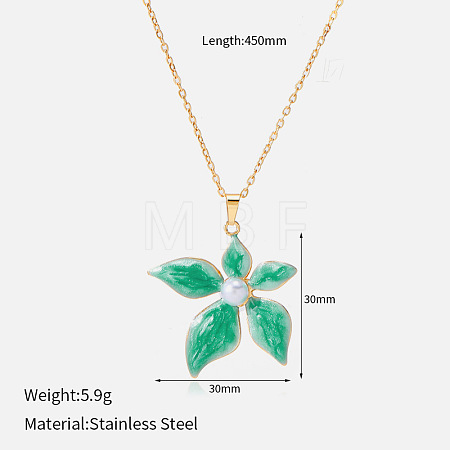 304 Stainless Steel Enamel Flower Pendant Necklaces for Women WG42951-01-1