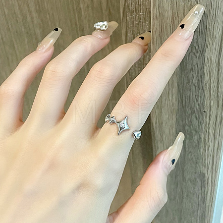 Brass with Crystal Rhinestone Cuff Open Rings for Women FS-WGAF432-01-1