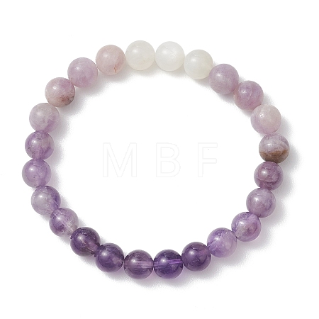 8.5MM Round Natural Amethyst & White Moonstone & Lavender Amethyst Stretch Beaded Bracelets BJEW-JB12986-01-1