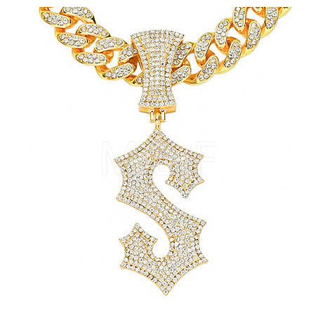Alloy Full Crystal Rhinestone Letter Pendant Cuban Link Chain Necklaces for Men FS-WGEAD7F-06-1