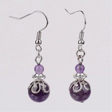 Natural Amethyst Bead Dangle Earrings EJEW-JE02144-05-1