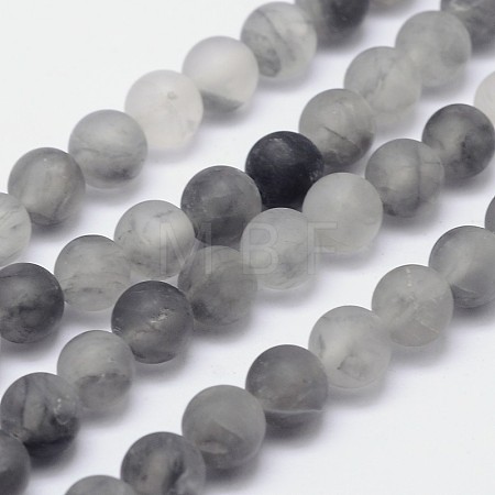 Frosted Natural Cloudy Quartz Round Beads Strands X-G-F255-02-6mm-1