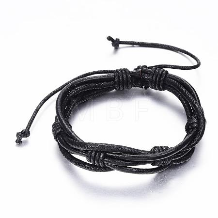 Adjustable Braided Cowhide Leather and Waxed Cord Multi-Strand Bracelets BJEW-G575-15C-1