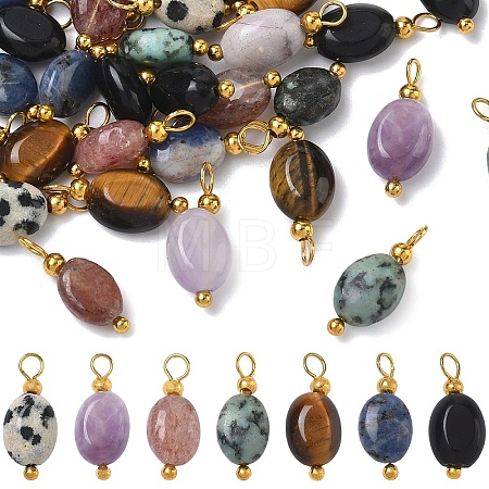 35Pcs 7 Style Natural Mixed Stone Pendants PALLOY-YW00142-1