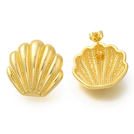 Rack Plating Shell Shapes Brass Stud Earrings EJEW-I310-12G-1