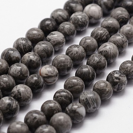 Natural Map Stone/Picasso Stone/Picasso Jasper Beads Strands G-G735-27-10mm-1