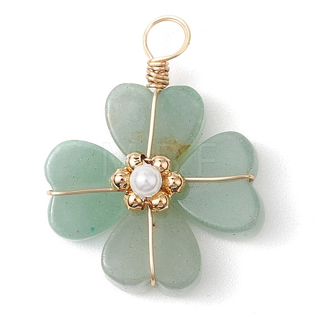 Natural Green Aventurine Clover Pendants PALLOY-JF03180-02-1