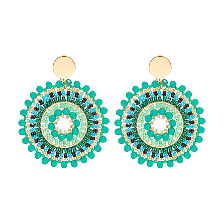 Glass Seed Braided Flat Round Dangle Earrings for Women FIND-PW0024-18-1