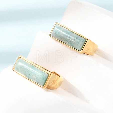 Brass with Natural Amazonite Cuff Open Rings for Women GG-CBA0B5A-04G-05-1