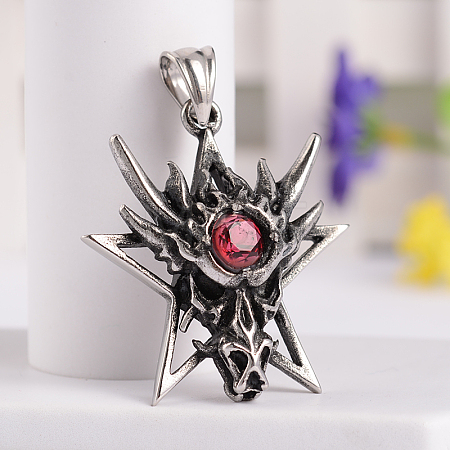 Retro 316 Surgical Stainless Steel Resin Rhinestone Star with Dragon Skull Gothic pendants STAS-E096-54AS-1