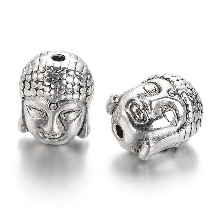 Antique Silver Tibetan Style Buddha Head Alloy Beads X-TIBEB-60542-AS-LF-1
