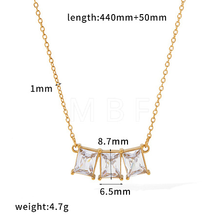 304 Stainless Steel Pave Clear Cubic Zirconia Geometric Pendant Necklaces for Women WG70AF8-02-1