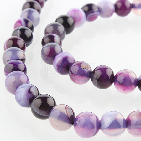 Natural Striped Agate/Banded Agate Round Bead Strands G-E232-10-1
