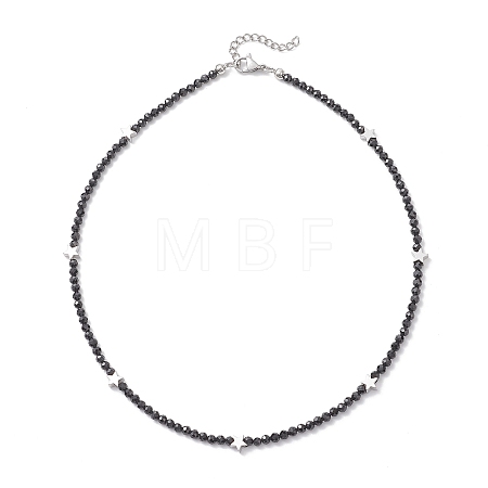 Brass and Faceted Round Natural Black Spinel Beaded Necklaces for Women NJEW-JN05657-01-1