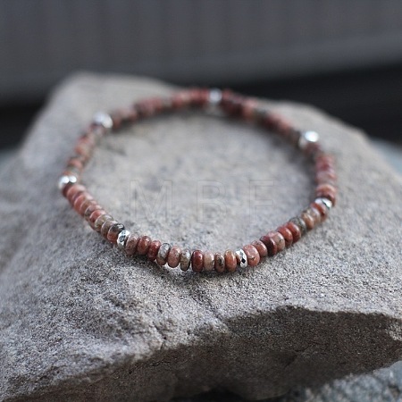 Natural Red Sesame Jasper Rondelle Beaded Stretch Bracelets UT5328-14-1