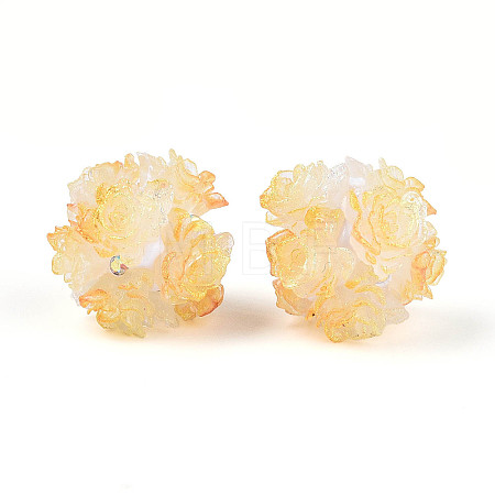 Polymer Clay Rhinestone Beads with Embossed Resin Roses RESI-T059-04K-1