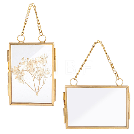 2Pcs 2 Style Brass Glass Hanging Photo Frame HJEW-OC0001-34-1