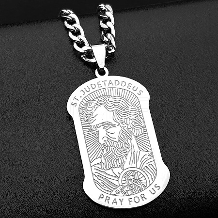 Religion 304 Stainless Steel Saint Jude Rectangle Dog Tag Pendant Necklaces for Men WG107E9-01-1