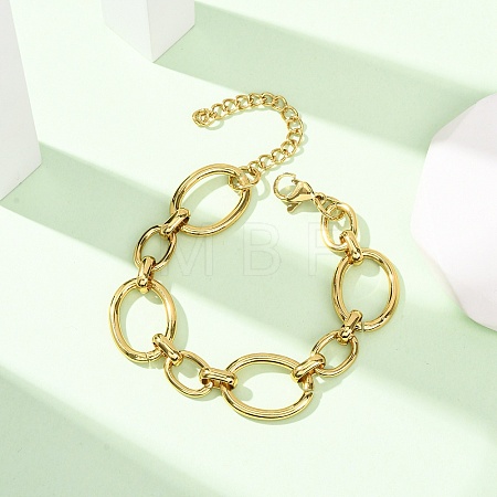 304 Stainless Steel Oval Link Chain Bracelets for Women BJEW-F536-07G-1