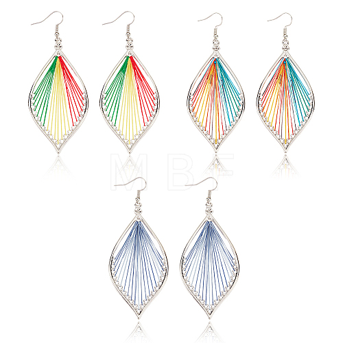 ANATTASOUL 3 Pair 3 Color Bohemia Woven Leaf Dangle Earrings EJEW-AN0001-14-1