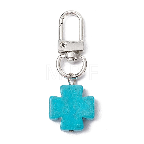 Synthetic Turquoise Cross Pendant Decorations HJEW-JM01530-1