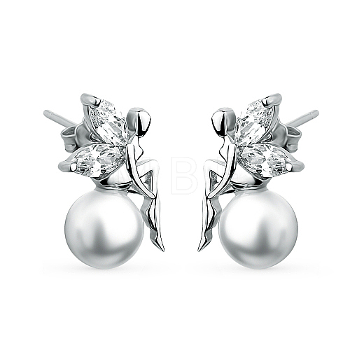 Rhodium Plated 925 Sterling Silver Fairy Stud Earring XD2591-1